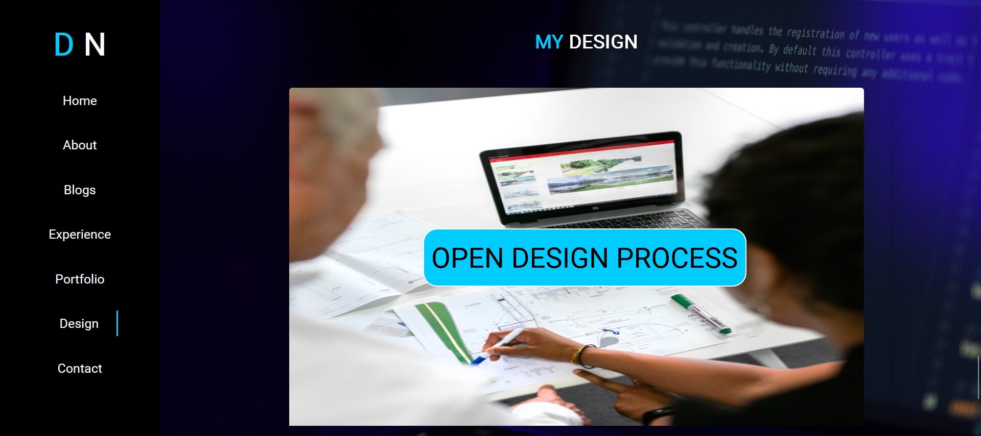 Wireframe for design section